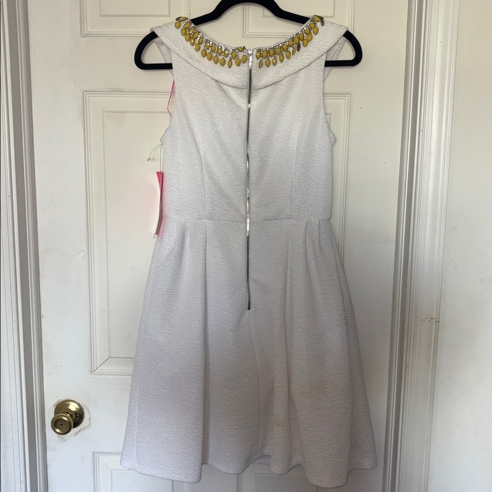 Betsey Johnson White Yellow Jeweled Flare Dress Size 8 - Picture 2 of 8